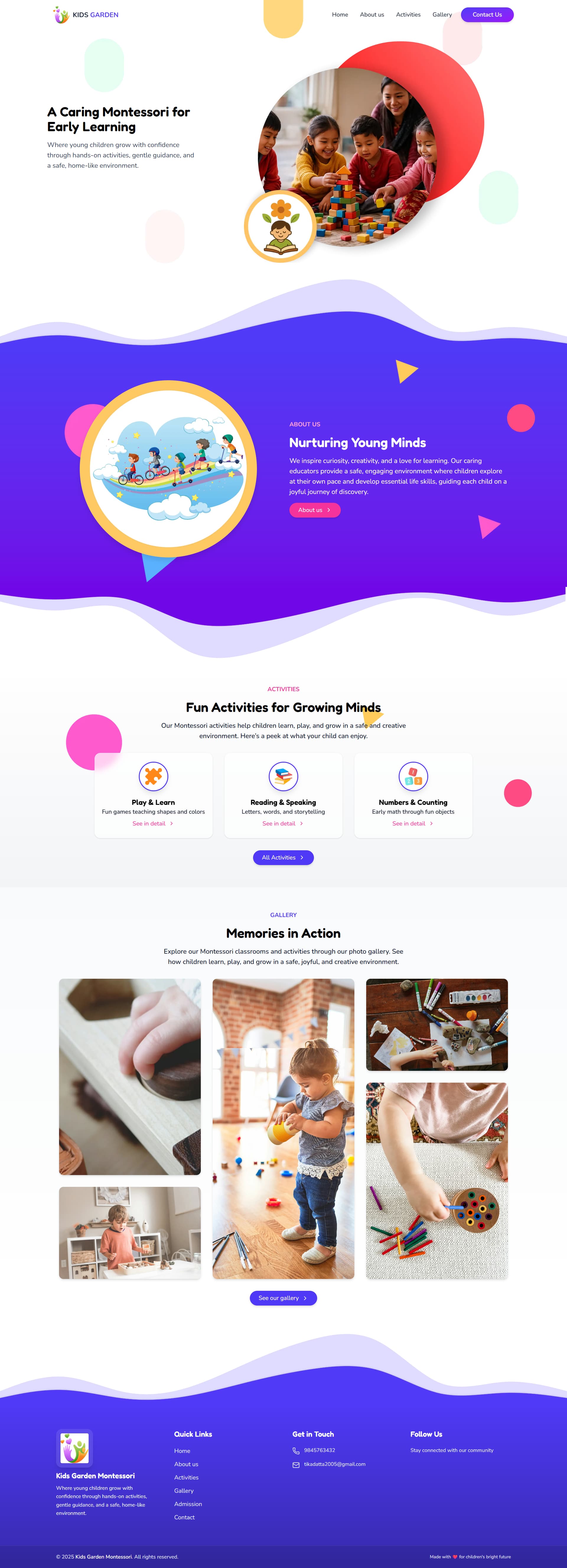 Kids Garden Montessori | Website ready from Navo Cloud Solutions